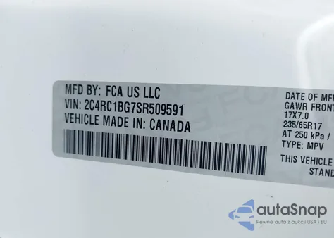 2025 Chrysler Pacifica Select из США, поврежденный, VIN 2C4RC1BG7SR509591